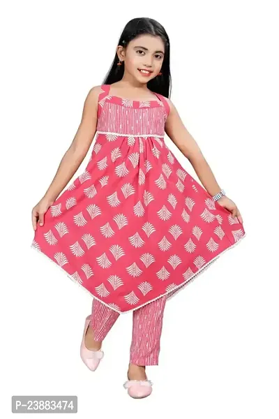 Fabulous Pink Cotton Printed Top And Bottom Set For Girls-thumb0