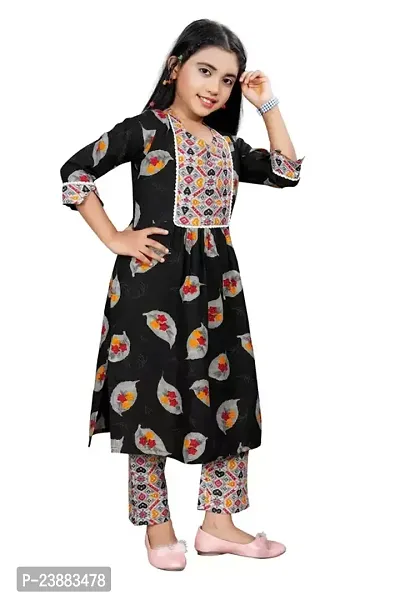 Fabulous Black Cotton Printed Top And Bottom Set For Girls