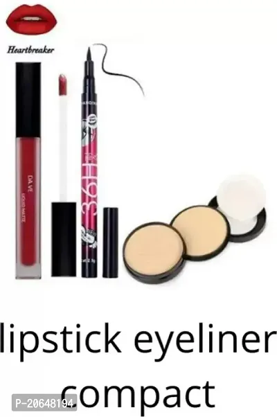 Makeup kit for liquid lipstick, compact powder and eyeliner