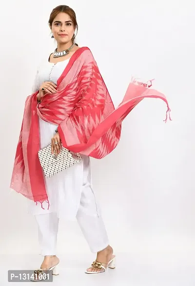 MOEZA Women's Dark Pink Woven Design Pure Cotton Ikat Dupatta, Pack of 1, MFD0141-thumb3