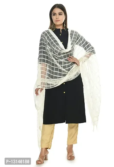 MOEZA Cotton Square Off White Dupatta, Pack of 1, MFD0008-thumb2