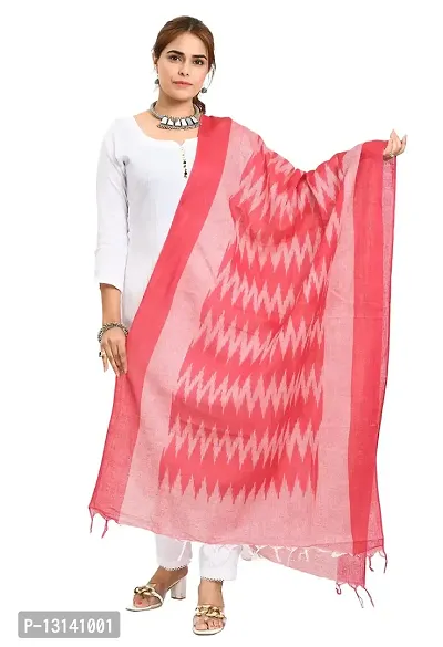 MOEZA Women's Dark Pink Woven Design Pure Cotton Ikat Dupatta, Pack of 1, MFD0141-thumb0