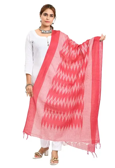 MOEZA Women's Dark Pink Woven Design Pure Cotton Ikat Dupatta, Pack of 1, MFD0141