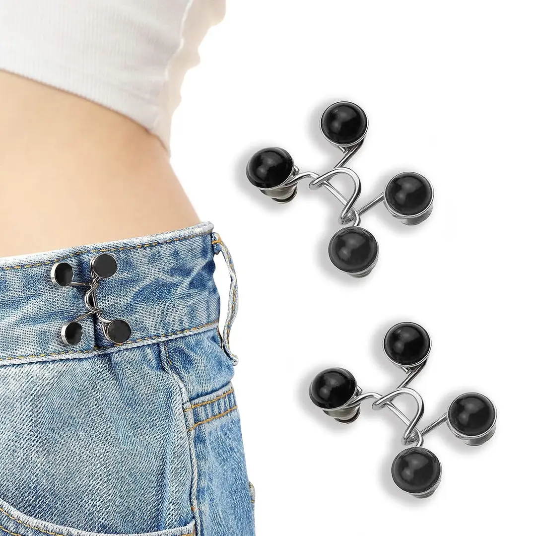 Buy Detachable Buttons for Jeans,2 Sets Adjustable Waist Buckle Extender  for Jeans Waist Tightener Instant Jean Buttons for Loose Jeans Pants Dress,  No Sewing Required Detachable Jean Pin (Black Pearl) - Lowest