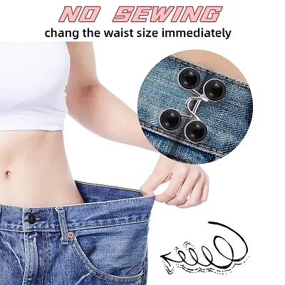 2 Sets Pant Waist Tightener Instant Jean Buttons for Loose Black
