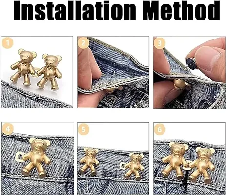 Adjustable Jeans Button Pin Set Waist Tightener Bear Clip Bear Pants Clip  Bear Buttons for Jeans Skirt 