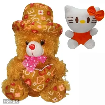 Teddy Bear And Soft Kity Cute Soft Plushie Stuffed Toy For Kids Small Soft Toys Perfect Plush Toys For Gifting-Combo Toys Pack Of 2