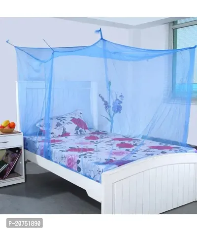Stylish Double Bed Mosquito Net With Cotton Brodar 6X6.5 Feet, Blue-thumb0
