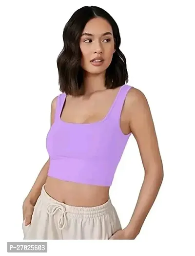 Stylist Cotton Solid Tank Crop Top For Women-thumb0