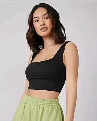 Stylist Cotton Solid Tank Crop Top For Women-thumb1