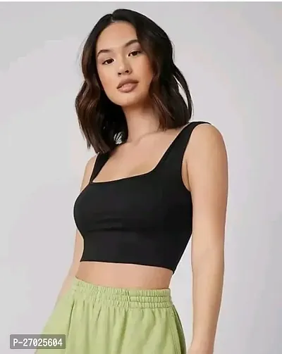 Stylist Cotton Solid Tank Crop Top For Women-thumb2