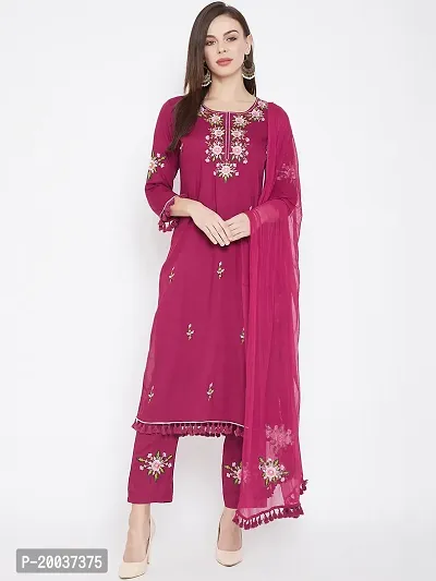 Straight Maroon  Rayon Kurta, Bottom and Dupatta Set-thumb0