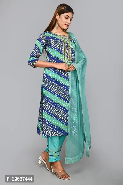 Straight Blue  Rayon Kurta, Bottom and Dupatta Set-thumb4