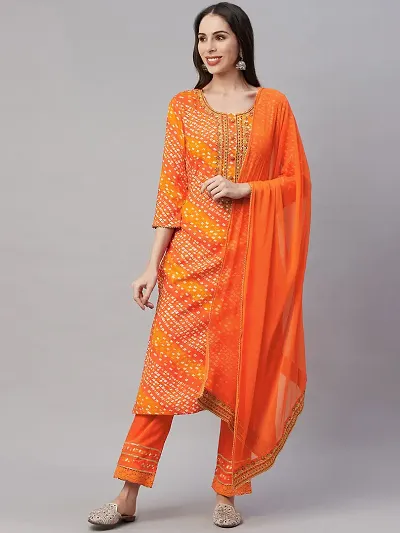 Straight Rayon Kurta With Bottom and Dupatta Set