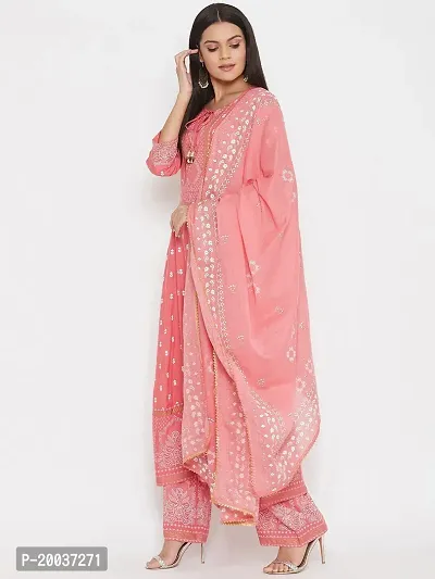 Anarkali Peach  Rayon Kurta, Bottom and Dupatta Set-thumb4