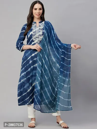 Straight Blue  Art Silk Kurta, Bottom and Dupatta Set