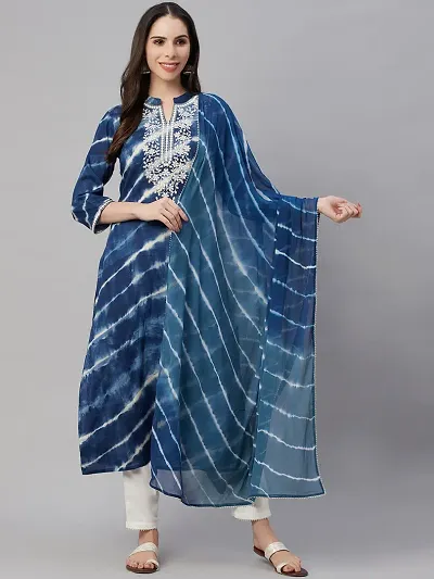 Straight Art Silk Kurta, Bottom and Dupatta Set