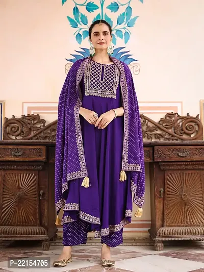 Anarkali Purple Embroidered Rayon Kurta-thumb3