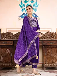 Anarkali Purple Embroidered Rayon Kurta-thumb1