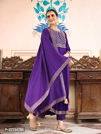 Anarkali Purple Embroidered Rayon Kurta-thumb2
