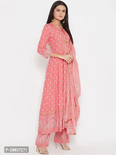 Anarkali Peach  Rayon Kurta, Bottom and Dupatta Set-thumb3