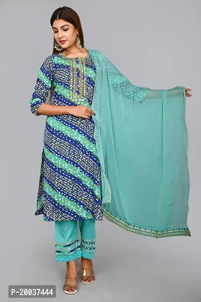 Straight Blue  Rayon Kurta, Bottom and Dupatta Set-thumb5