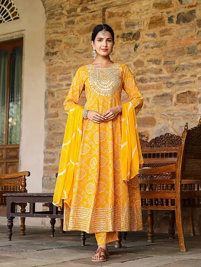 Stylish Anarkali Embroidered Cotton Kurta