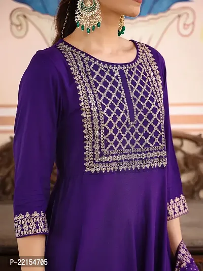 Anarkali Purple Embroidered Rayon Kurta-thumb5