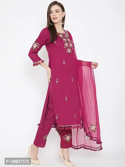 Straight Maroon  Rayon Kurta, Bottom and Dupatta Set-thumb3