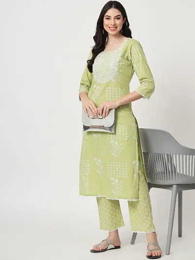 Fancy Cotton A-Line Kurti with Bottom Set