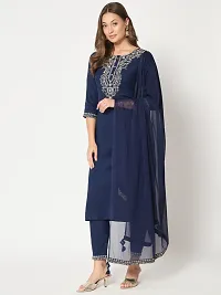 Straight Navy Blue Embroidered Rayon Kurta-thumb1