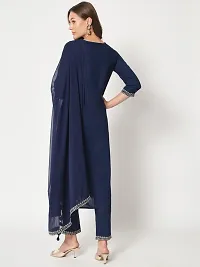 Straight Navy Blue Embroidered Rayon Kurta-thumb4