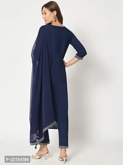 Straight Navy Blue Embroidered Rayon Kurta-thumb5