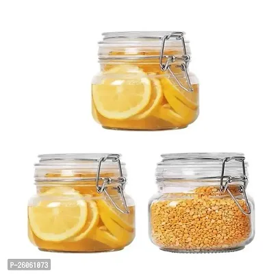 Glass jars for kitchen storage, Airtight Glass containers for storage with clip lock, 500 ml, Square, Pack of 3-thumb0