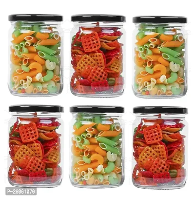 500 mL Glass Kitchen Storage Jars for Kitchen Organizer Watertight Container Food Storage Jam Jars with Black Lids for Pantry Organization Used for Storage (Pack Of 6)