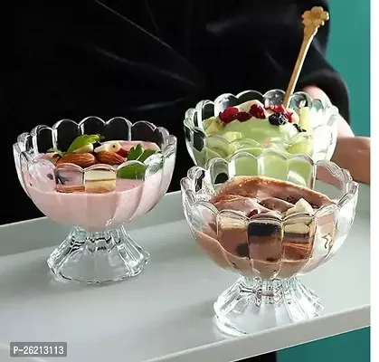 Glass Ice Cream Dessert Striped Bowl Set, 120 ml, Perfect for Fruit Salad or Pudding(pack of 3)-thumb0