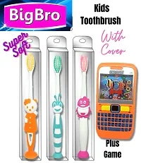 BigBro Baby Kids Boy Girl Toothbrush Extra Soft Bristles with Vacuum Stands with Toothbrush Cover Cartoon Shape Age 2+(Combo pack of 3 Toothbrushes plus 1 Game)-thumb1