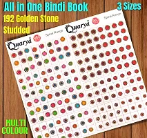 Quarya Bindi Bindiya Kumkum Colorful Forehead Sticker Golden Stone Studded and Simple Plain Round Maroon Spiral Booklet For Women, Girls and Ladies (Pack of 960 Bindis Book plus 3 Printed Scrunchies)-thumb2