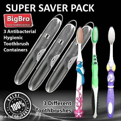 BigBro Toothbrush Extra Soft Bristle with Case Cover (Super Saver Pack of 3)-thumb2