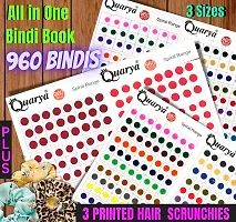 Quarya Bindi Bindiya Kumkum For Women Girls Colourful Forehead Sticker Simple Plain Round Maroon Spiral Bindis Booklet (Gift pack of 960 Bindis Book with 3 Printed Scrunchies)-thumb1