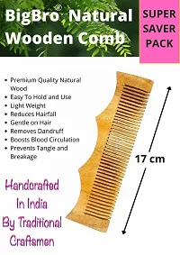 IBigBro Natural Wooden Comb 2pc Wide Teeth for Women and Men | Organic Antibacterial Hair Dandruff Remover Styling Comb| Handcrafted (Super Saver Pack of 2 Combs + 2 Velvet Hair Scrunchies)-thumb3