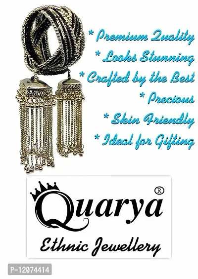 Quarya Bangle Bracelet Oxidised Black Beads Traditional Kadda with Jhumki Latkan Tassels Charms Hangings Adjustable Churi for Women and Girls (1pc Gift Pack)-thumb2