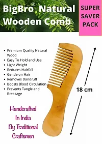 BigBro Natural Wooden Comb Wide Teeth with Handle for Women and Men | Organic Antibacterial Hair Dandruff Remover Styling Comb| Handcrafted (Pack of 1 Comb + 2 Velvet Hair Scrunchies)-thumb2