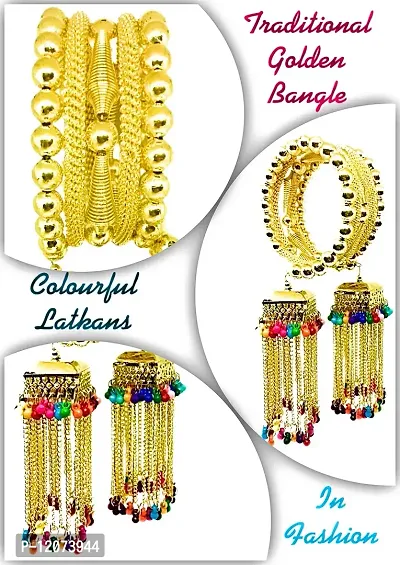 Quarya Oxidised Golden Bangle Bracelet Kadda with Jhumki Latkan Tassels Charms Adjustable Churri Stylish Latest Fashion Trend for Girls and Women (1 pc. Gift Wrapped Box)-thumb4