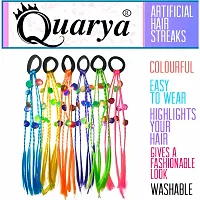 Quarya Rubber Band Hairbands with Artificial Hair Streaks Bright Colored Highlighter Synthetic Hair Extensions for Highlighting for Girls and Women (Pack of 6 )-thumb2