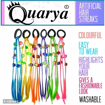 Quarya Rubber Band Hairbands with Artificial Hair Streaks Bright Colored Highlighter Synthetic Hair Extensions for Highlighting for Girls and Women (Pack of 6 )-thumb3