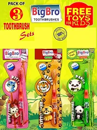 BigBro Kids Toothbrush Extra Soft Bristles Fancy with Tongue Cleaner+ Toy for Girls Boys Children-2+years(Combo of 3 Sets)-thumb1