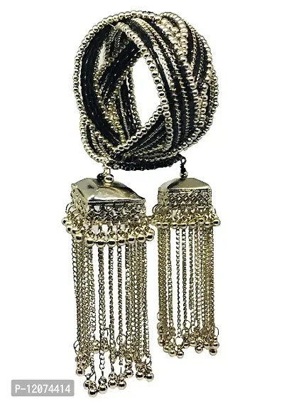 Quarya Bangle Bracelet Oxidised Black Beads Traditional Kadda with Jhumki Latkan Tassels Charms Hangings Adjustable Churi for Women and Girls (1pc Gift Pack)