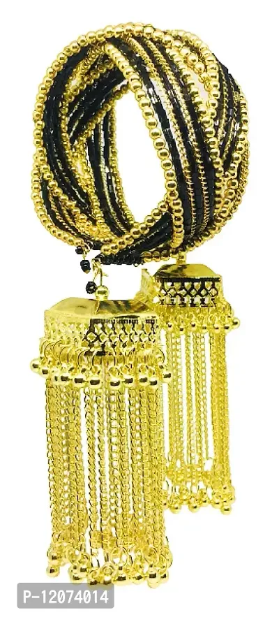 Quarya Bangle Oxidised Golden Black Beads Traditional Bracelet Kadda Churi with Jhumki Latkan Tassels Charms Stylish Latest Fashion Trend for Girls and Women (1pc Gift Pack)