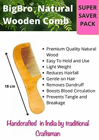 BigBro Natural Wooden Comb Fine Teeth with Handle for Women and Men | Organic Antibacterial Hair Dandruff Remover Styling Comb| Handcrafted (Pack of 1 Comb + 2 Velvet Hair Scrunchies)-thumb2